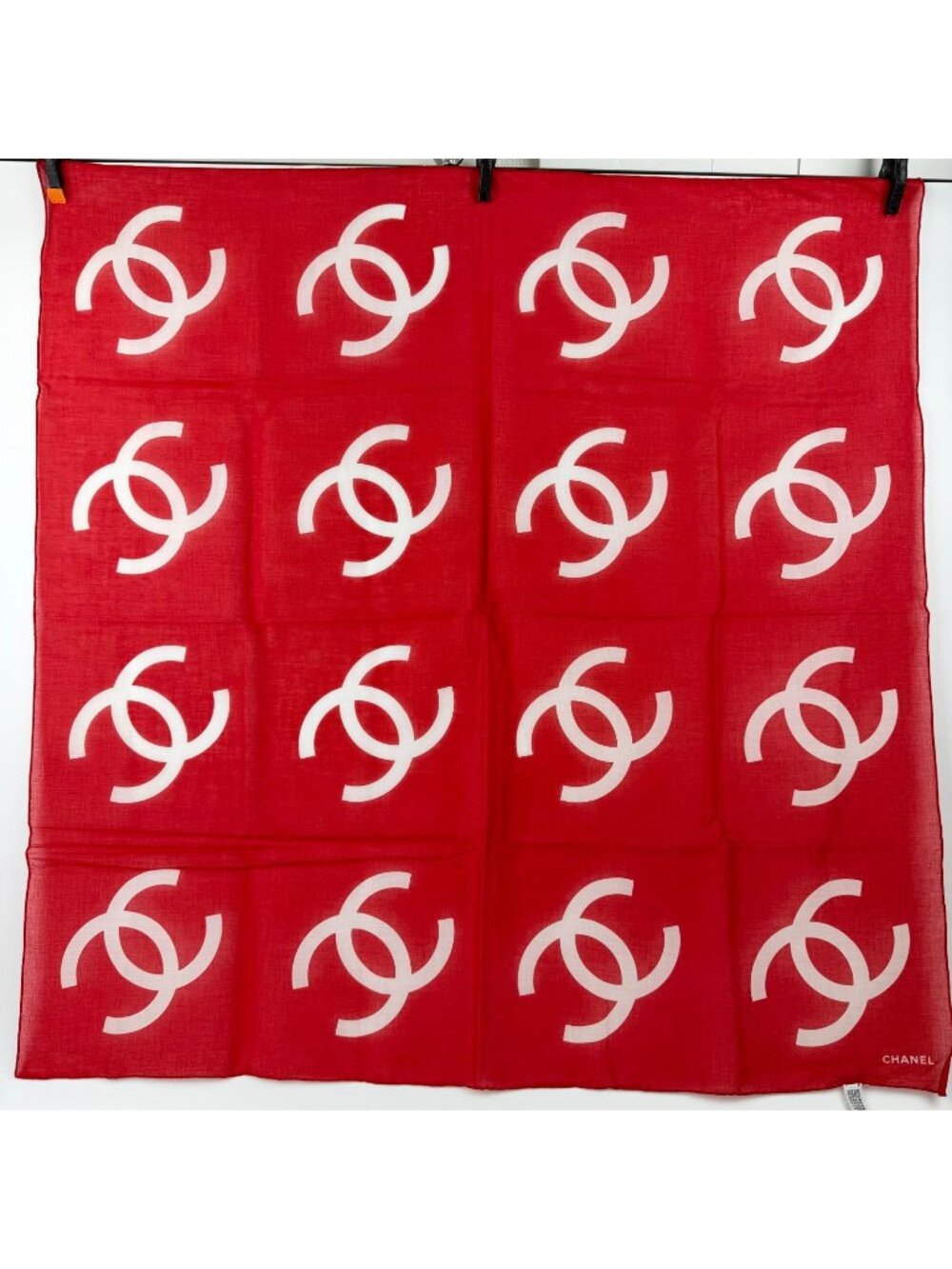 Chanel CC Logo Scarf Cotton Red and White Vintage